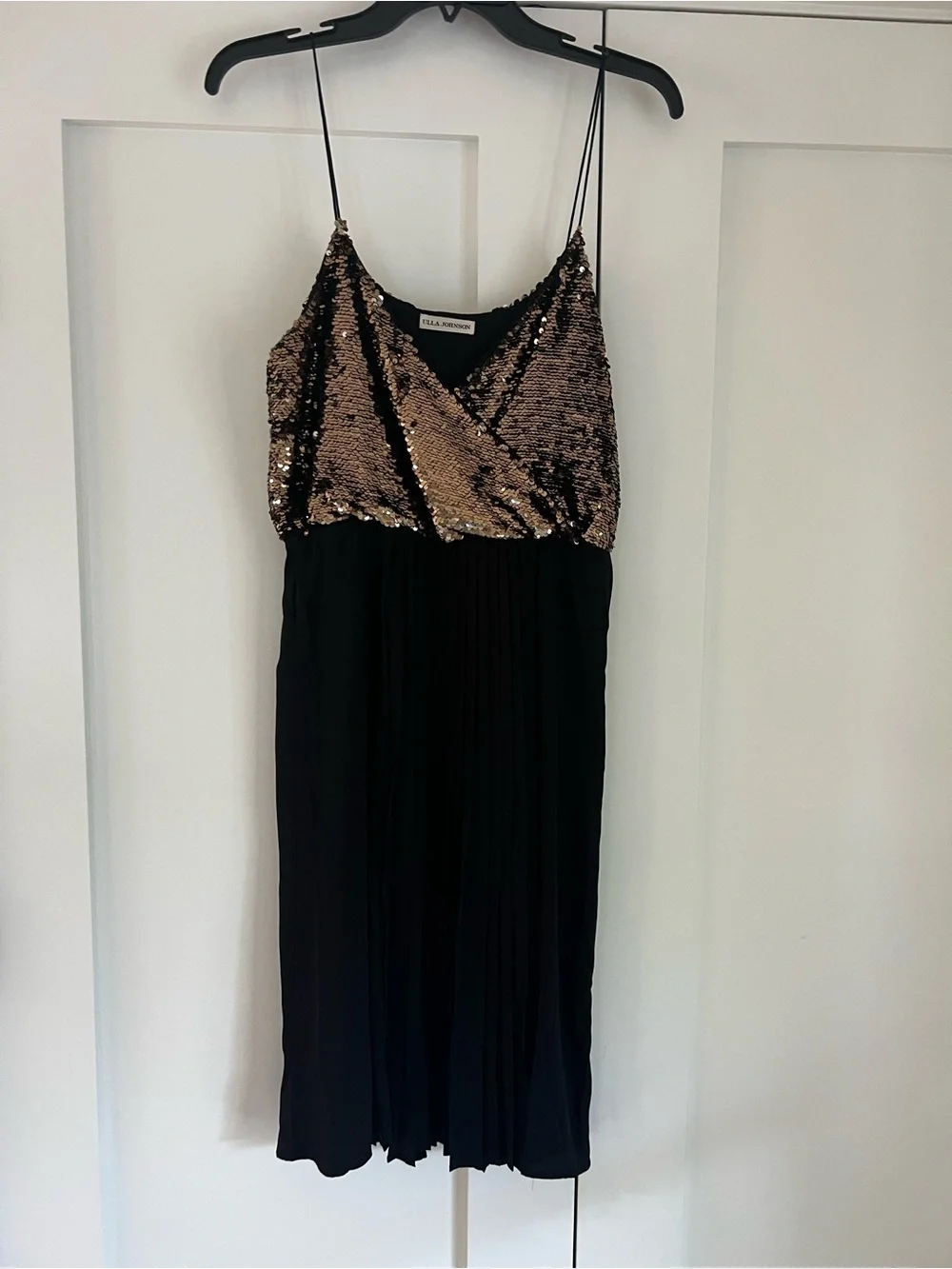 Ulla Johnson Black Midi Dress with Gold Sequin Bodice